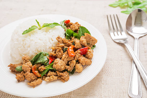 istock Basil fried rice with pork, Thai food 496111233