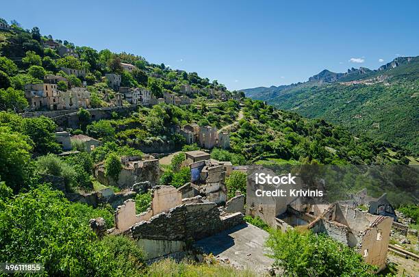 Ghost Town Gairo Vecchio Stock Photo - Download Image Now - Abandoned, Absence, Accidents and Disasters