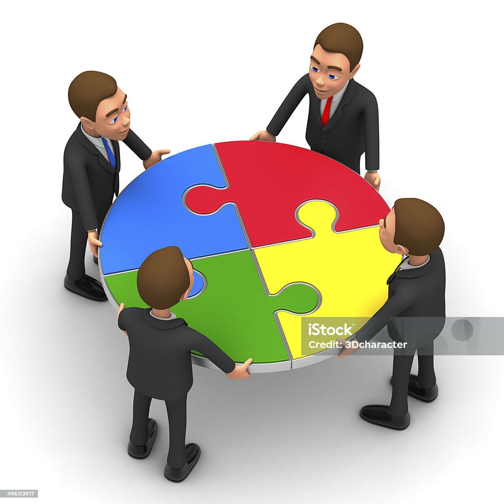 four businessmen collected round puzzle Abstract Stock Photo