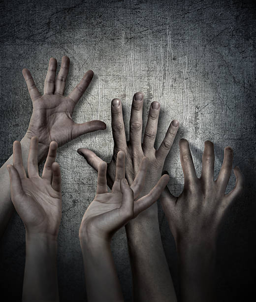 istock Horror Scene. Hand on wall backround. Poster, cover concept. 496118498