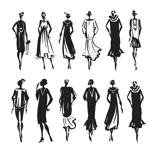 Beautiful Woman silhouette Retro Woman silhouette. Trace Hand drawn, fashion illustration fashion silhouettes stock illustrations