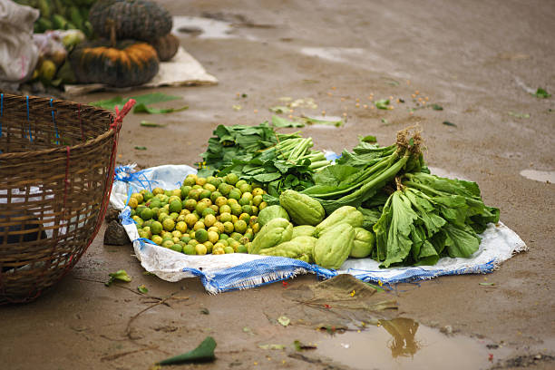 Point of View: Retail market displaying vegetables