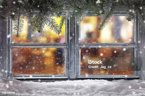 Atmospheric Christmas Window Sill Decoration Stock Photo - Download Image Now - 2015, Celebration, Christmas