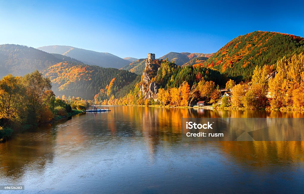 Autumn on Vag River, Slovakia Autumn morning view of Vag River, near Zilina, Slovakia Slovakia Stock Photo