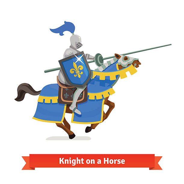 opancerzone średniowieczny rycerz jazda na koniu - warhorse stock illustrations