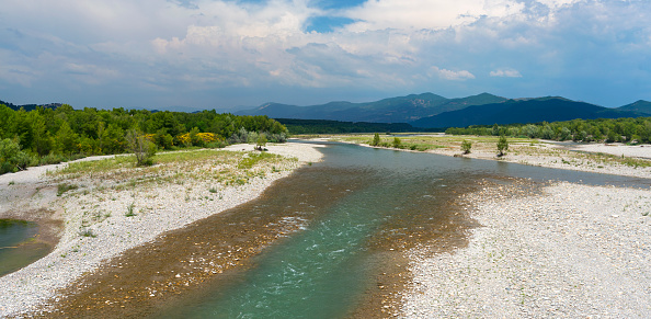 The Durance river near Manosque (Alpes-de-Haute-Provence, Provence-Alpes-Cote d'Azur, France) at spring