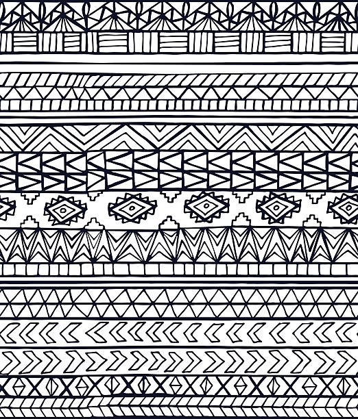 illustrations, cliparts, dessins animés et icônes de main dessin abstrait motif géométrique sans couture aztèques maya - backgrounds black seamless textured