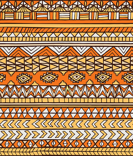 illustrations, cliparts, dessins animés et icônes de main dessinée orange abstrait motif géométrique sans couture aztèques maya - backgrounds black seamless textured