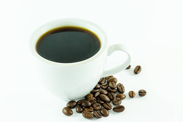 istock Cup of coffee isolated on white with coffee beans 496131394