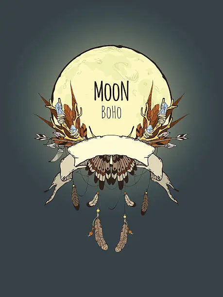 Vector illustration of boho moon