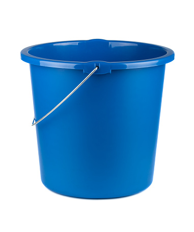 Single plastic blue bucket isolated on a white background