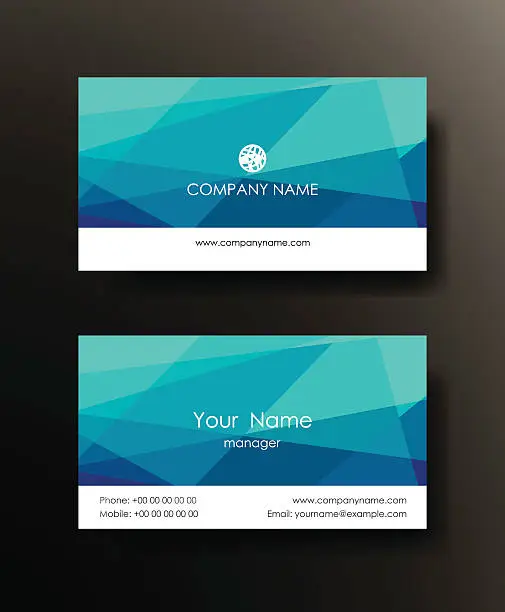 Vector illustration of Set of horizontal blue elegant abstract mosaic business cards.