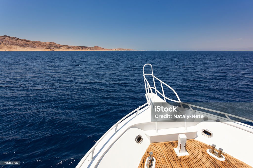 Sailing boat in Red Sea View from sailing yacht in the sea in summer. Front View Stock Photo