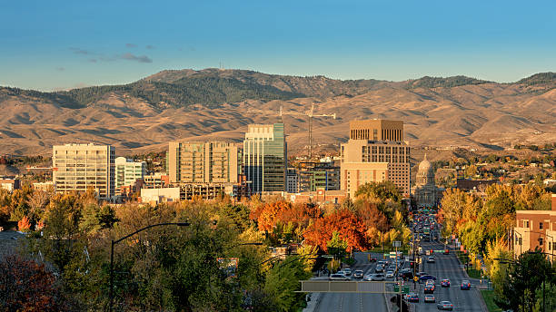 istock Boise Idaho city skyline in fall with Capital 496156704