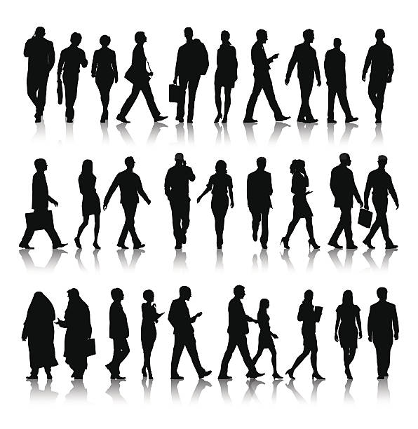 ilustraciones, imágenes clip art, dibujos animados e iconos de stock de vector de la silueta de las personas de negocios de camino a la oficina - mid adult men