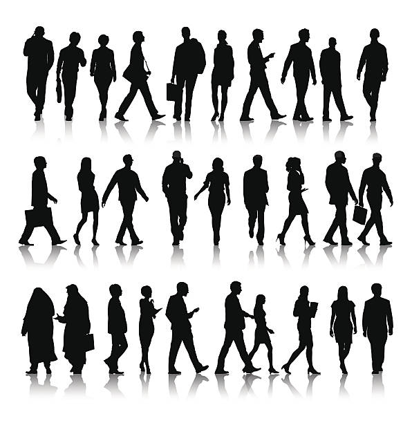 stockillustraties, clipart, cartoons en iconen met vector of silhouette of business people commuting - lopen