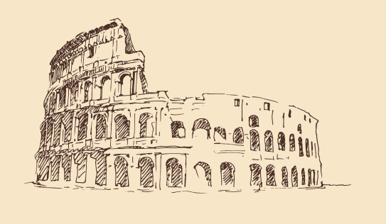 Colosseum in Rome, Italy vintage engraved illustration, hand drawn