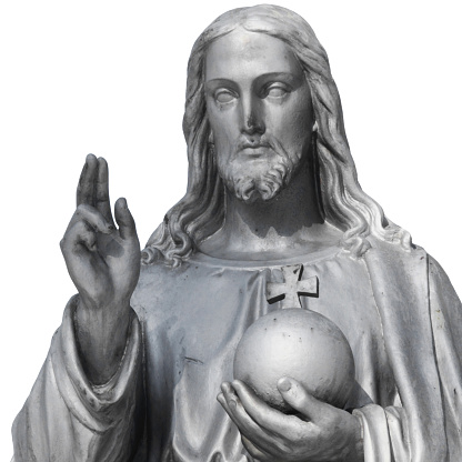 Jesus Christ the teacher (statue on dlue background)