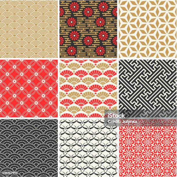 Seamless Vector Set Of Japanese Patterns Stock Illustration - Download ...