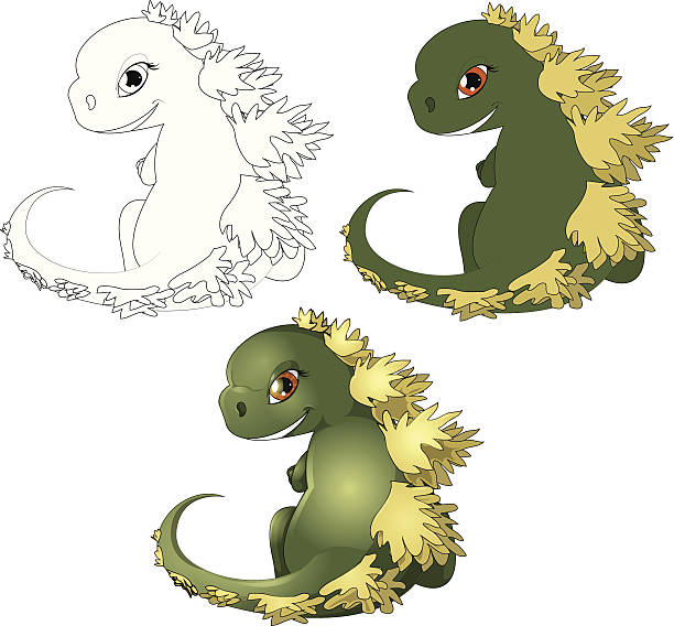 godzilla the little cub of the Godzilla kotoy is drawn in three options of color scale godzilla vector stock illustrations