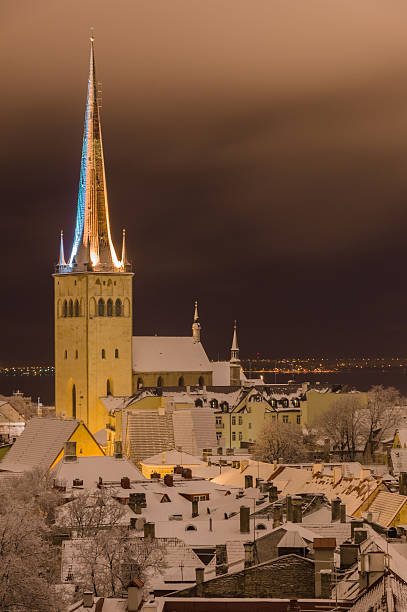 istock Oleviste cathedral on winter night, Tallinn, Estonia 496158244