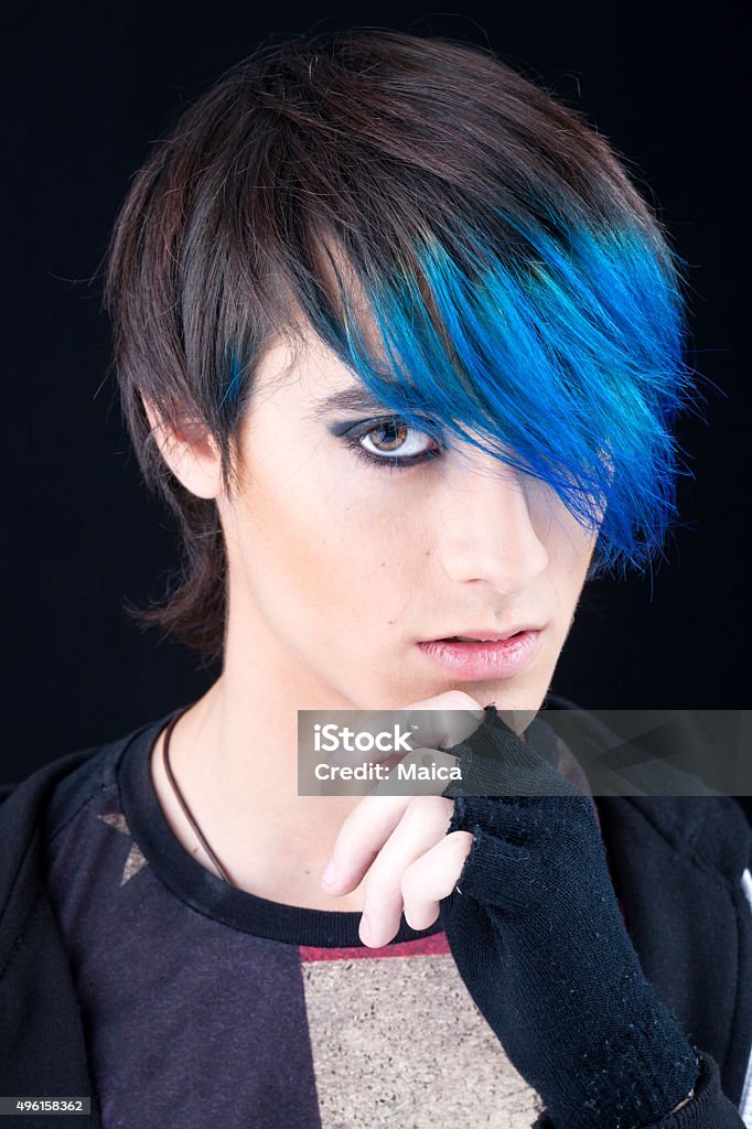 Punk Boy With Blue Highlights In Hair Stock Photo - Download Image Now -  Side Swept Bangs, Boys, 16-17 Years - iStock