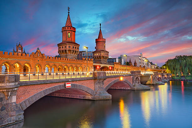 Oberbaum Bridge, Berlin. Image of Oberbaum Bridge in Berlin, during dramatic sunset. spree river photos stock pictures, royalty-free photos & images