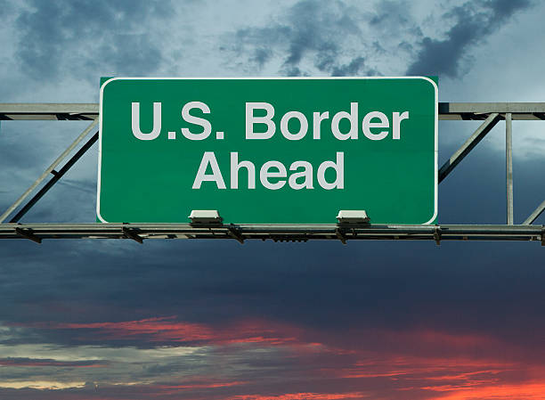 United States Border Ahead A sign that says "United States Border Ahead." deportation stock pictures, royalty-free photos & images