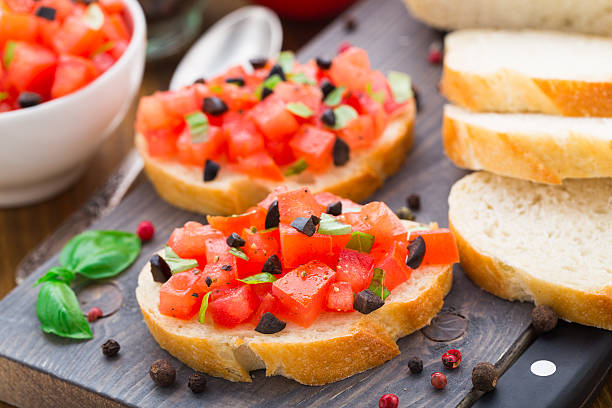 istock Italian bruschetta with tomatoes and basil 496160071