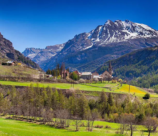 View of the village of Saint-Paul-sur-Ubaye, Alps, France