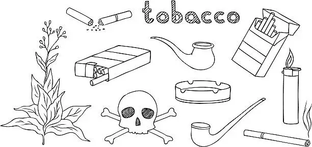 Vector illustration of tobacco and smoking vector set