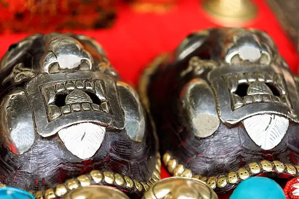 Photo of Masks made on turtle shells. Shigatse-Tibet. 1787