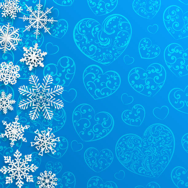 istock Christmas background with snowflakes on background of hearts 496168040