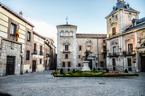 Typical Spanish town square in Madrid, Spain
