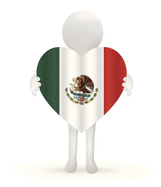 Vector illustration of 3d man hands holding a Mexico flag