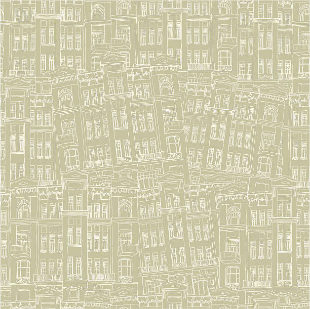 seamless_vector_pattern_with_falling_architectural_design_elements_sand Seamless pattern with falling houses. Repeating structure architectural motive. Hand drawn vector illustration in sand color drawing of the destroyed city stock illustrations