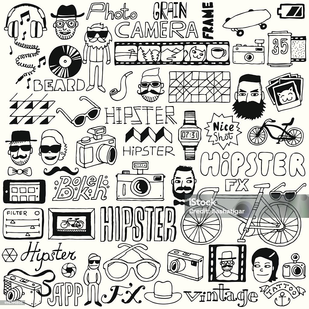 Hipster doodle mega set. Vector illustration. Doodle stock vector