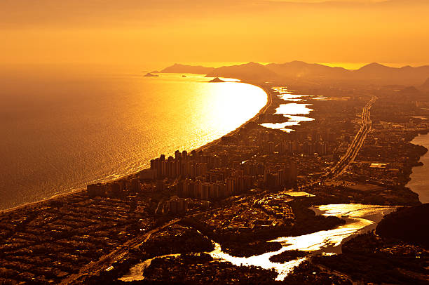 Barra da Tijuca Aerial view by Sunset in Rio de Janeiro, Brazil