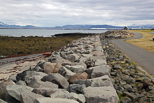 The rural area near the Grotta Lighthouse along the coastline of Seltjarnarnes, just west of Reykjavik. The area is a protected bird sanctuary.
