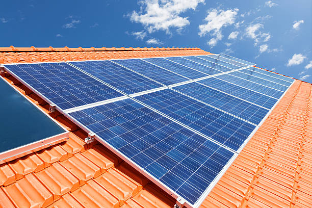Solar panels on roof stock photo
