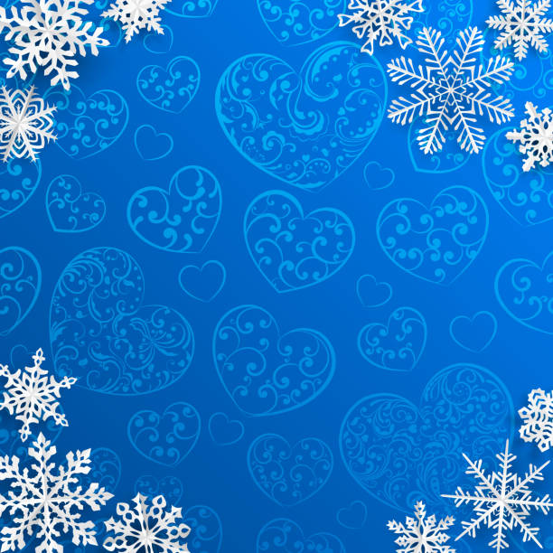 istock Christmas background with snowflakes on background of hearts 496198916