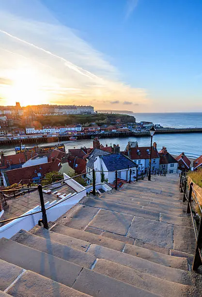 Sunset from the 199 steps at Whitby,  North Yorkshire, UK