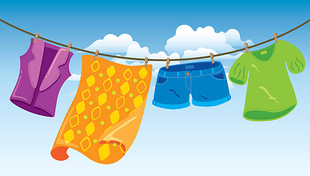Clothes On Washing Line Stock Illustration - Download Image Now -  Clothesline, Clothing, Garment - iStock
