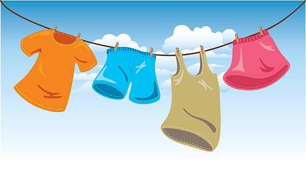 hängende kleidung waschen linie auf - laundry clothing clothesline hanging stock-grafiken, -clipart, -cartoons und -symbole
