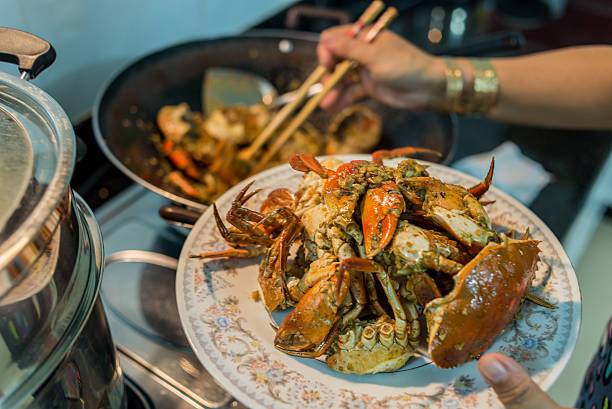 Asian Home-cooked chilly crab is really decious for family dinner stock photo