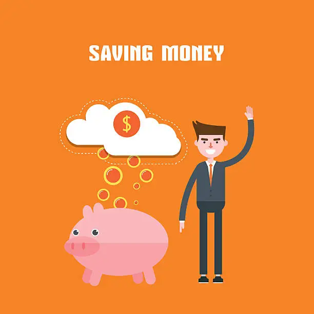 Vector illustration of modern design flat character saving money vector illustration