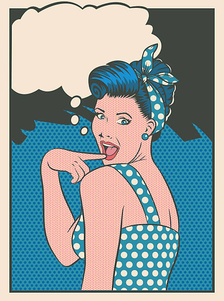 깜짝이야 pinup 여자아이 - comic book cartoon women retro revival stock illustrations