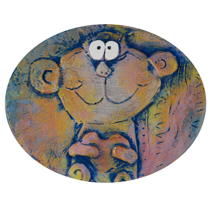 monkey with heart, colorful clay panel on white background