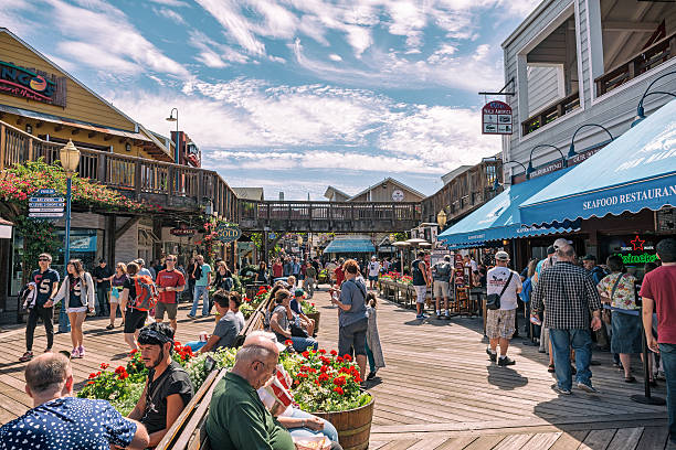 San Francisco, USA - September 24, 2015: People at Pier 39 - Fisherman's Wharf on a sunny morning of September
