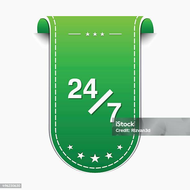 24 Hours Service Green Vector Icon Design Stock Illustration - Download Image Now - 20-24 Years, 2015, 24-7